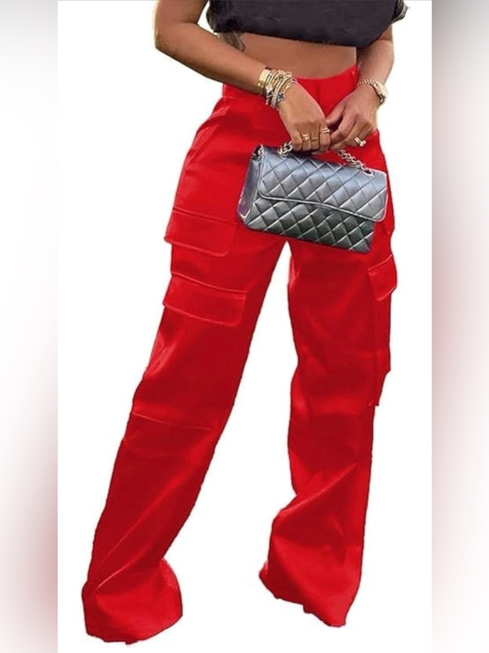 NWOT Red Wide Leg Cargo Pants Y2K Utility Trousers Size L